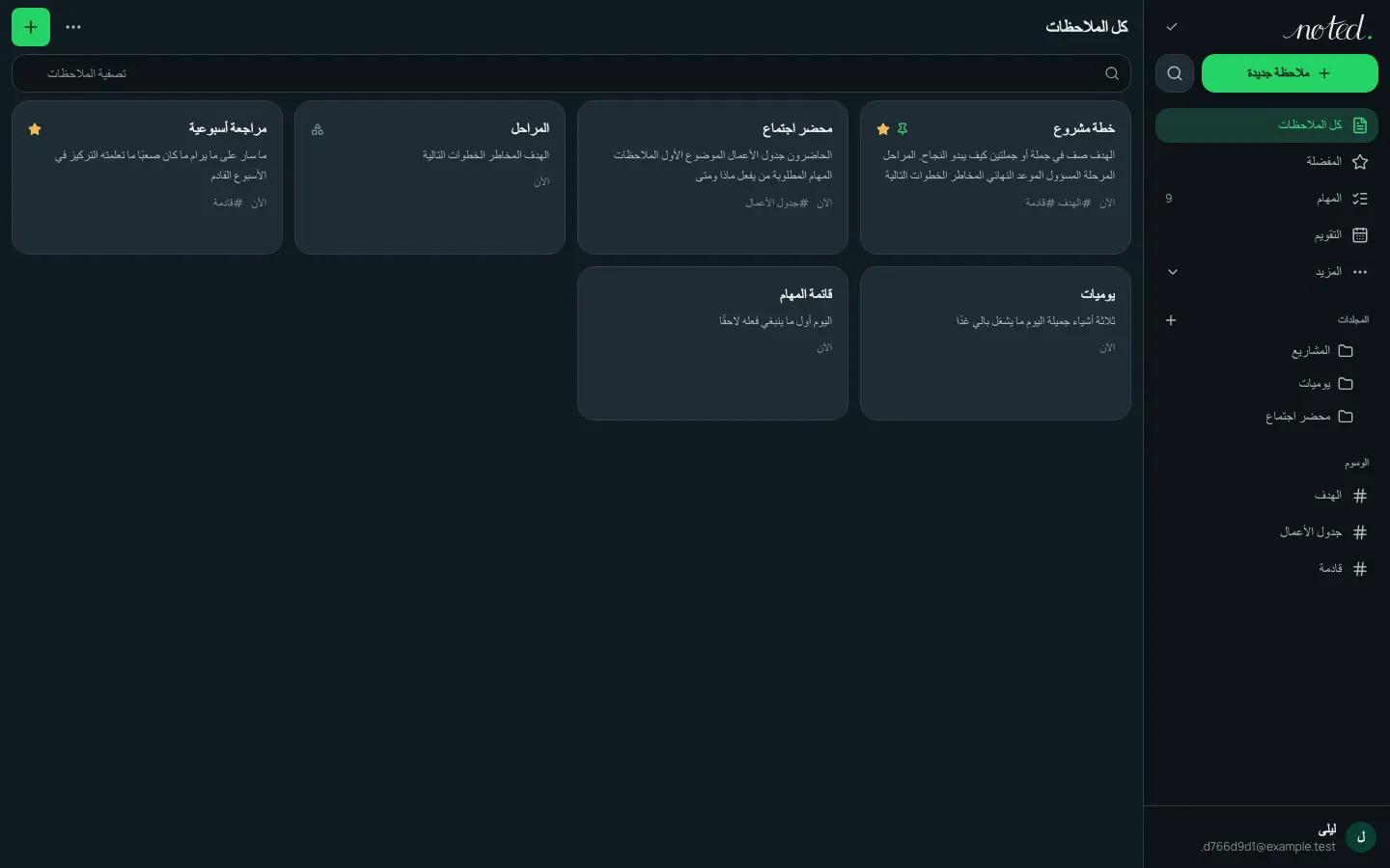 ملاحظات مرتبة في مجلدات مع وسوم وعرض المعرض