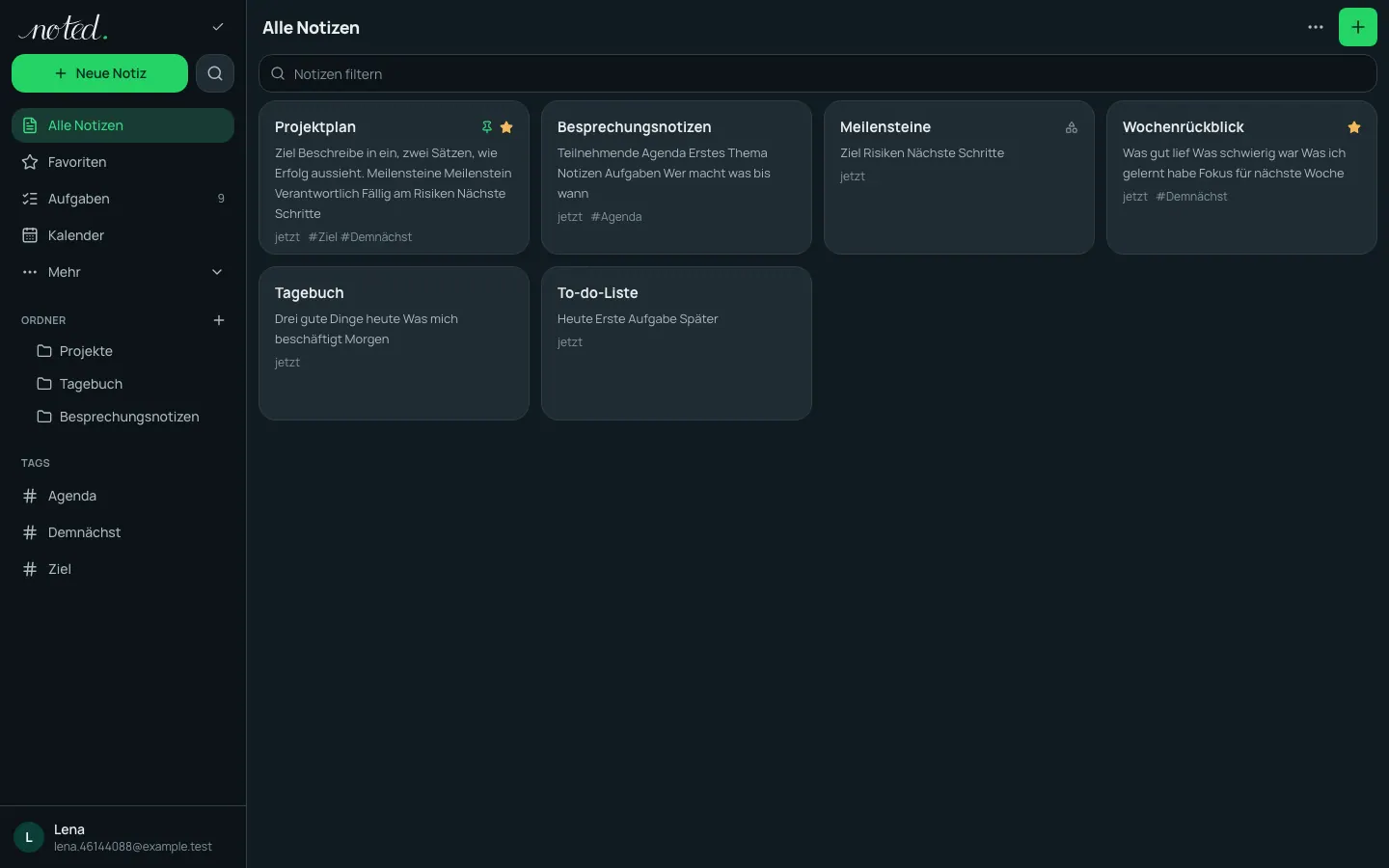 Notizen in Ordnern mit Tags und Galerieansicht