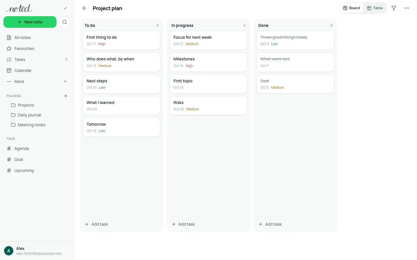 A project board with tasks in columns