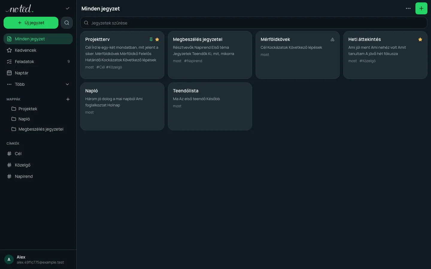 Mappákba rendezett jegyzetek címkékkel és galérianézettel