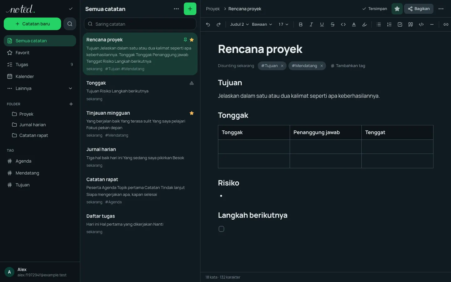 Editor noted. dengan sebuah catatan terbuka di samping daftar folder