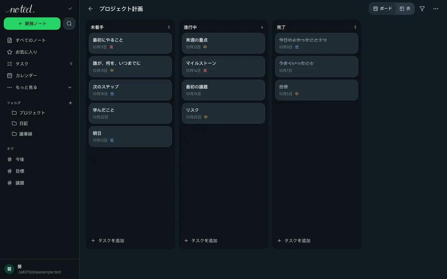 タスクが列に並んだプロジェクトボード