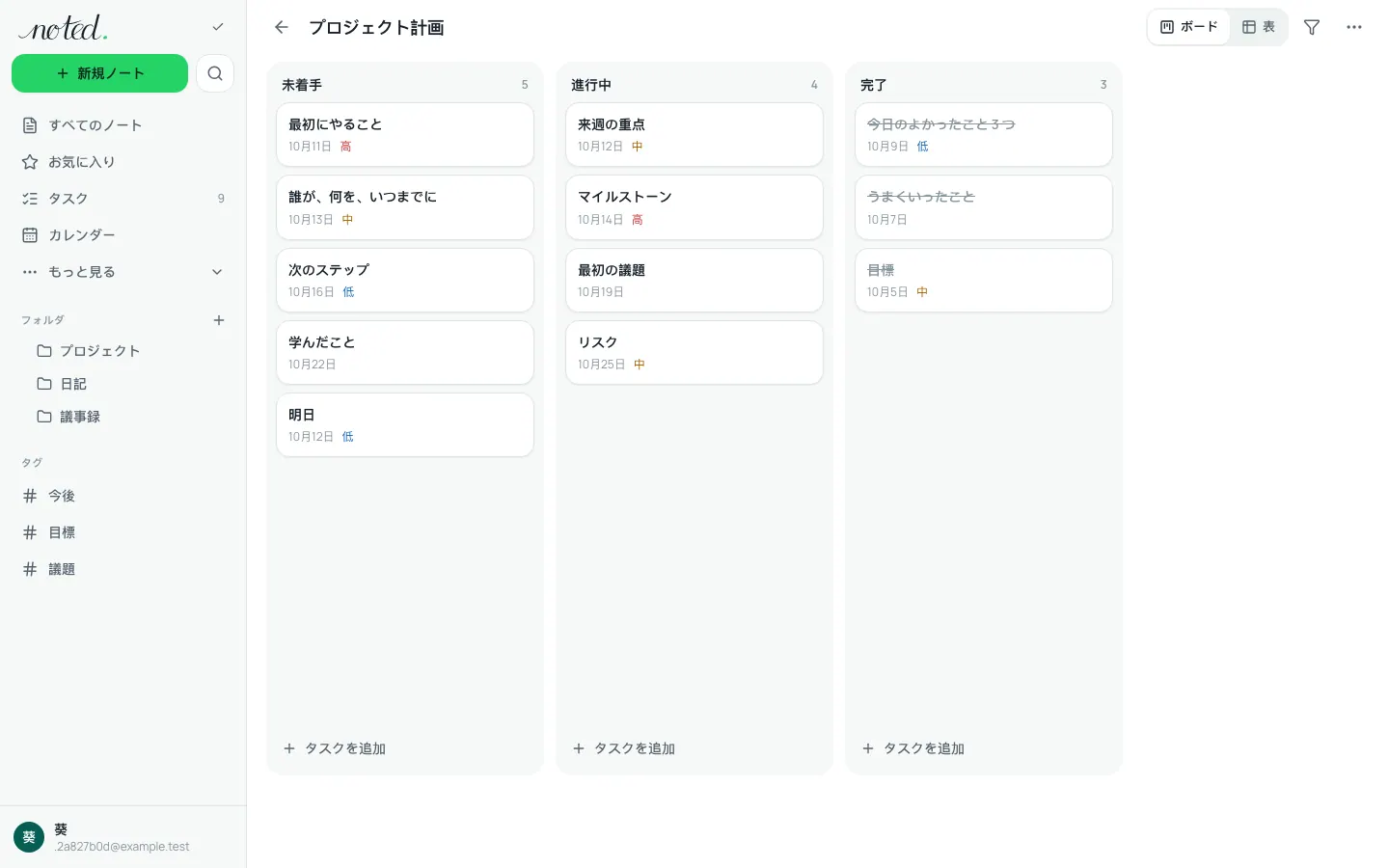 タスクが列に並んだプロジェクトボード