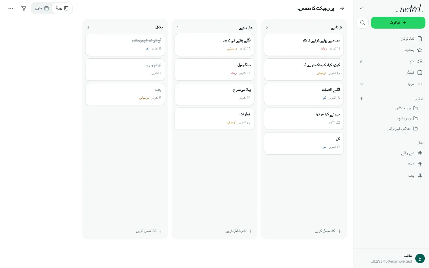 کالموں میں رکھے کاموں والا پروجیکٹ بورڈ